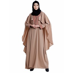 Designer Cape abaya with embroidery work- Beige Designer Cape abaya with embroidery work- Beige
